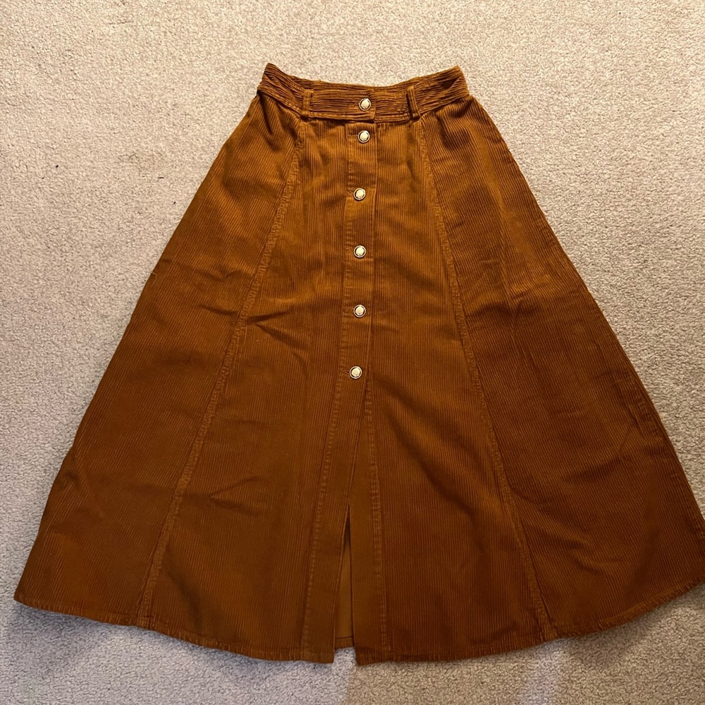 Zara Brown A-Line Skirt with Front Buttons